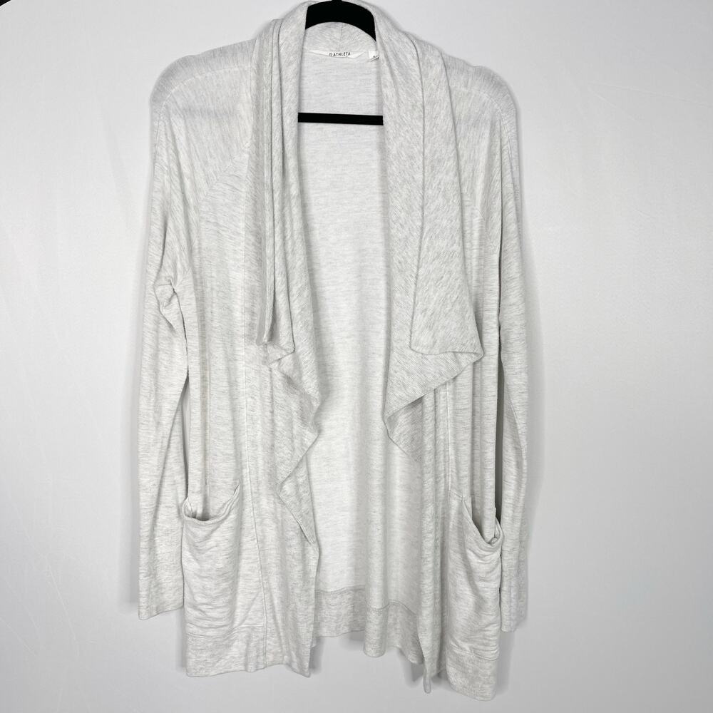 Athleta Small S Light Gray Studio Yoga Wrap Cardigan Sweater Draped Front Modal